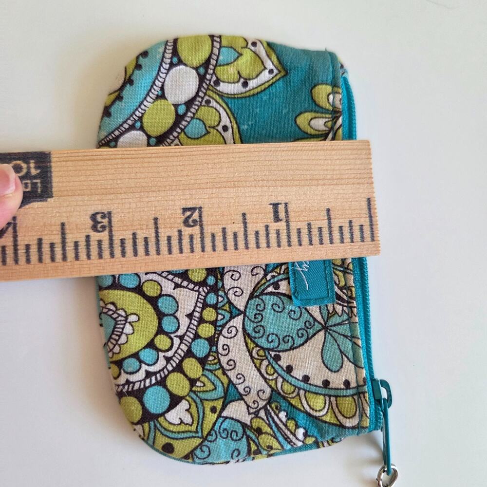 Vera Bradley Peacock Zip ID Case Coin Purse Keychain Teal Green - Picture 5 of 8